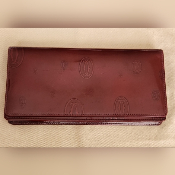 Cartier Burgundy Patent Leather Happy Birthday Continental Wallet - Picture 1 of 15